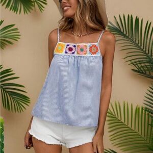 SHEIN Blue and White Embellished Camisole